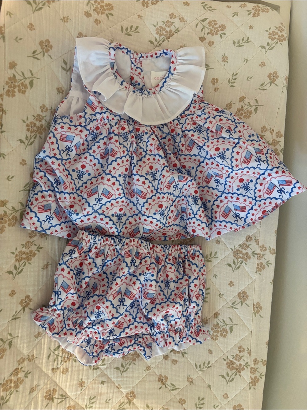 Girls' Red & Blue Ruffle Collar Two-Piece Set